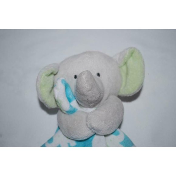 Carters Green Blue Elephant Gray White Security Blanket Baby Lovey - Picture 2 of 5